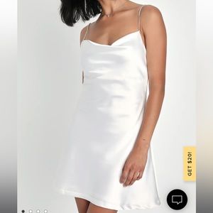 Rare Sparkle White Satin Rhinestone Strap Mini Dress